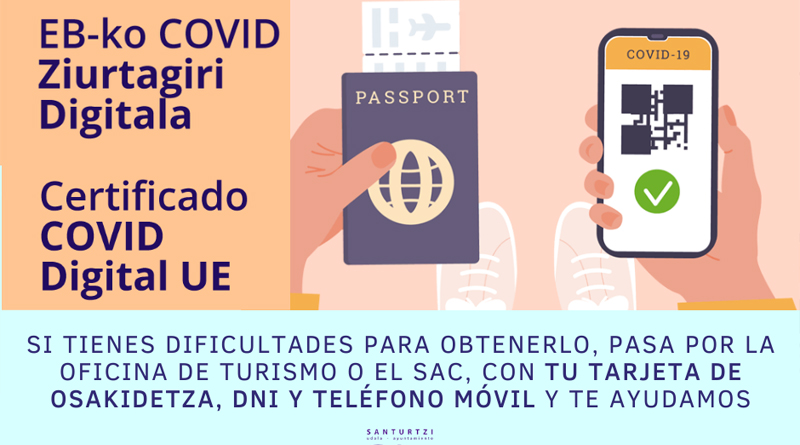 Santurtzi facilitará a la ciudadanía la obtención del pasaporte COVID